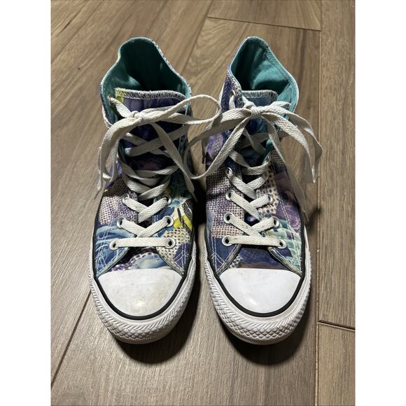 Converse Shoes Womens 8 Purple Blue Flowers Chuck Taylor High Top Sneakers - Picture 1 of 7